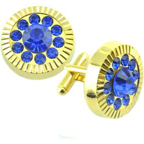 Custom copper soft enamel cufflink,gold plated,with blue stones