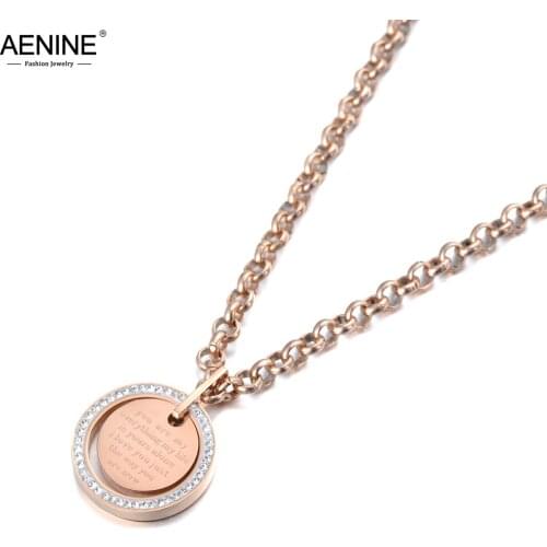 AENINE Trendy Mosaic CZ Crystal Tag Charm Pendant Necklaces For Women Titanium Stainless Steel Choker Necklace Jewelry AN19142