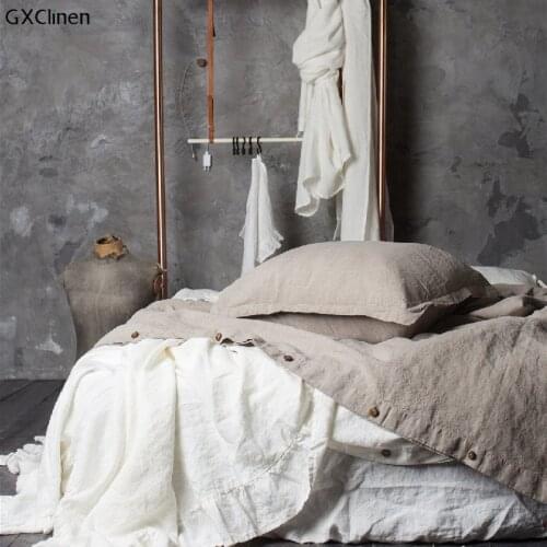 1/3pcs Shabby Vintage 100% Linen Duvet Cover Bed Sheet Pillowcases Soft Breathable Skin-Friendly Bedding Set With Button