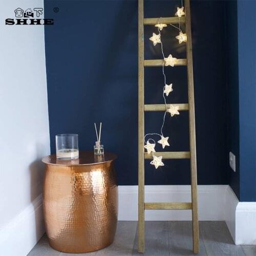 10/20/40 LEDs Garland Rattan Star String Lights Battery Powerd Fairy Lights Holiday Christmas New Year Wedding Party Decoration