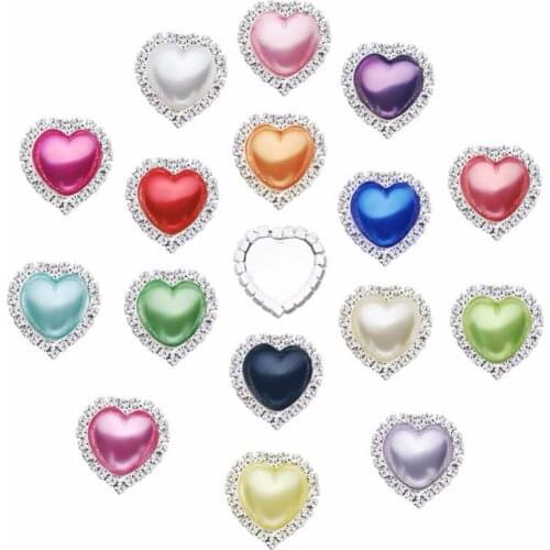 10PCS/Lot flatback rhinestone button heart for DIY craft inner size 20mm buttons cap setting cover stock colors BTN-5031