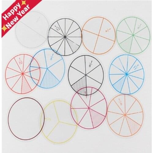 12Pcs/lot Math Fractions Circles Toy Plastic Numbered Fractions Circles Math Chips Mathematics Number Toy Wholesale Dia. 8cm