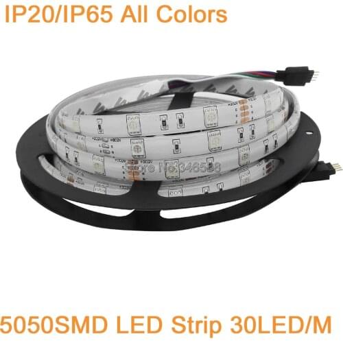 12V 5M 5050 LED Strip Light 30LED/M 150LEDs IP20 IP65 Waterproof Flexible Tape, White/Warm white/Blue/Green/Red/Yellow/RGB Color