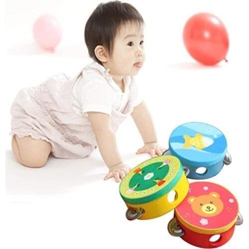 15cm Cartoon Wooden Drum Handheld Tambourine Freestyle Hand Bell Musical Percussion Instrument for family Party child Tambourine