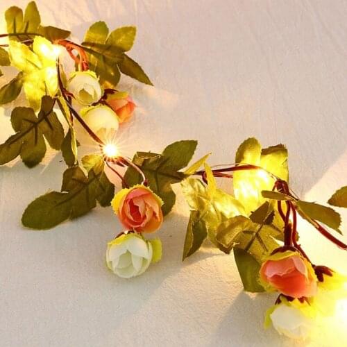 25LED 7.2ft Artificial Flower Rose Vine String Lights Battery Powered Garland Plant Fairy Light for Valentines Day M17D