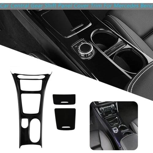 3Pcs Gloss Black Car Central Gear Shift Water Cup Holder Panel Cover Trim for Mercedes Benz CLA GLA A Class 2013-2018