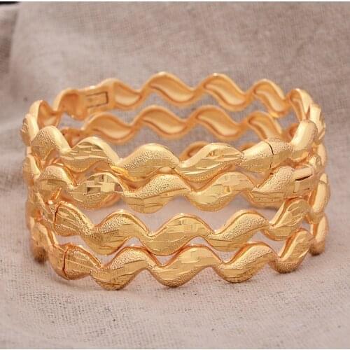 4Pcs/set 24K Dubai Gold Color Bangles for women luxury bridal African wedding Bracelets&Bangles ornament wife gifts Rings