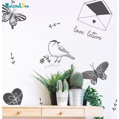 52 pcs/set Love Letter Wall Decal Butterfly Bird and Branches Bedroom Playroom Decor Removable Wall Art Sticker BB719