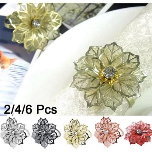 6Pcs Napkin Rings with Hollow Out Flower for Wedding Dinner Party Birthdays Family Gatherings Table Decor Napkin Holder