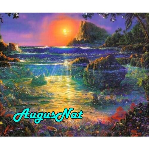 5d full round diamond painting sea world diamant embroidery mosaic animals canvas painting landscape oil paint by numbers sunset