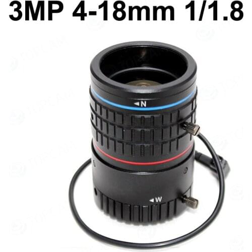 Free Shipping 3 Megapixel 4-18mm CCTV Lens DC AUTO IRIS Varifocal 1/1.8 inch C Mount Industrial lens For HD 1080P Box Camera IP