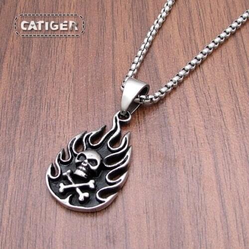 Free Shipping Punk 316L Stainless Steel Silver color Black color Flame Shape Skull Head Pendant Jewelry