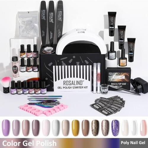ROSALIND Big Professional Manicure Gel Kit Nail Extension Art Poly Nail Gel Soak Off Nails Art Design Base Top Semi Permanent