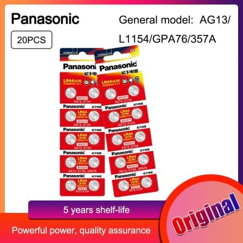 20PCS Panasonic LR44 LR 44 A76 AG13 1.5V Button Cell G13A LR44 LR1154 SR1154 357A SR44 SR44SW SR44W GP76 Toy Watch Clock Battery
