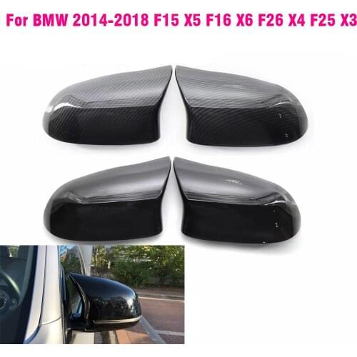 Rearview Mirror Covers For BMW 2014-2018 F15 X5 F16 X6 F26 X4 F25 X3 Carbon Fiber Gloss Black