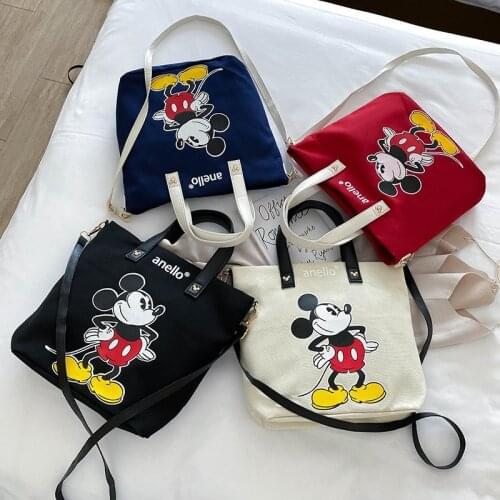 Disney Mickey Mouse Lady Canvas Crossbody Shoulder Bag Cartoon Fashion Minnie Handbag Large Capacity Shopping + Book Bag Purses