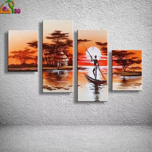 Diy Diamond Painting 4 pcs African Art Retro Landscape 5D Full Square/round Drill Mosaic Diamond Embroidery Cross Stitch Kits