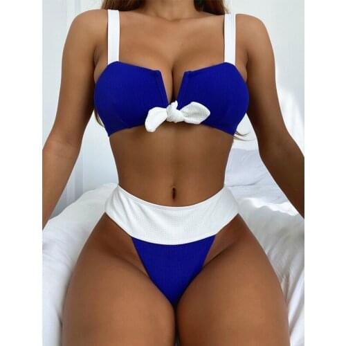 Two piece swimsuit for women Splicing set beachwear white swimming suit Ladies tankini biquinis swimwear Blue bathing suit women