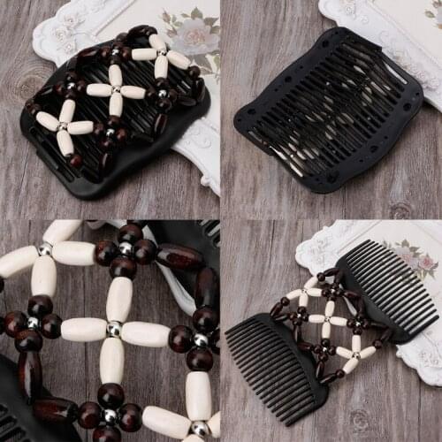 Easy Magic Wood Beads Double Hair Comb Clip Stretchy Women Hair Accessories Hot PXPB