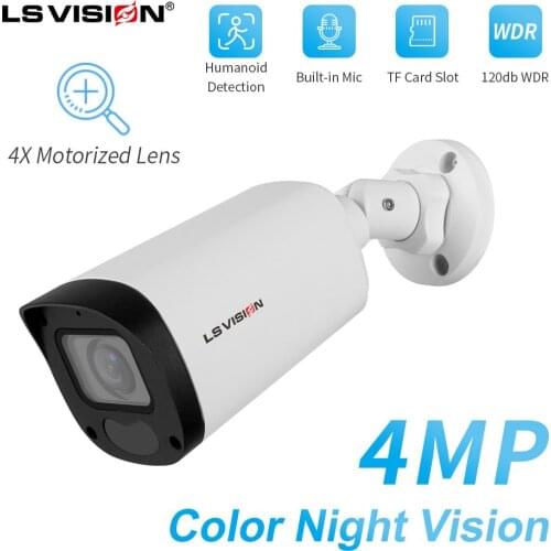 LSVISION 4MP 2MP POE IP Camera Outdoor Full Color Night Vision 2.8~12mm Motorized Zoom Auto Focus Bullet CCTV Security Camera