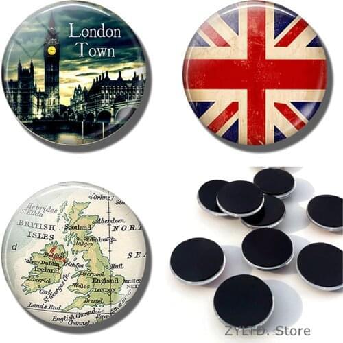 England Big Ben Fridge Magnet 1PCS Glass Cabochon British London Souvenir United Kingdom Flag Map Refrigerator Magnets Stickers