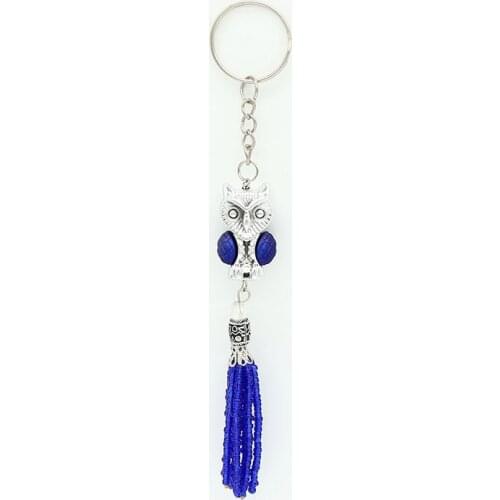 Fashion Owl Turkish Evil Eye Key Chain Horse Animal Keychain Beaded Tassel Key Chain For Women Girls Car Silver Key Ring Jewelry