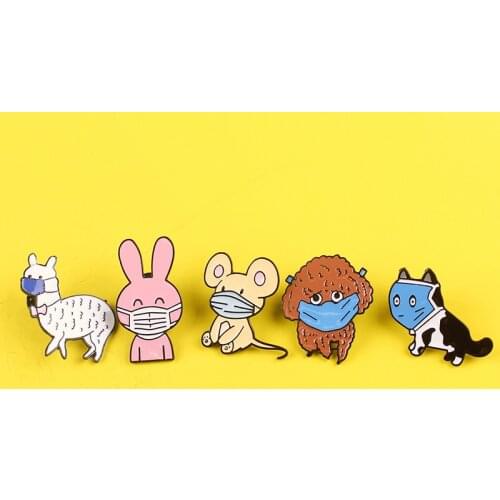 Cartoon Masked Animal Badges Metal for Backpack Fashion Cute Cat Dog Brooch Badge Pin Fun Trendy Enamel Pins Jewelry Gifts Decor