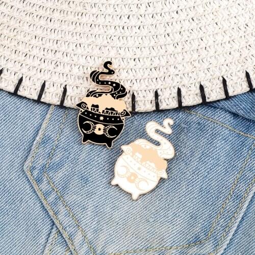 Cartoon Magic Stove Brooches Pins Badges Magical Funny Magic Experiments Metal Enamel Bag Denim Lapel Jewelry For Women Men Kids