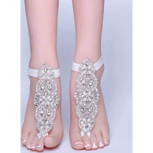2019 NEW Rhinestone Foot Chain Lace Ankle Bracelet Bridal Beach Wedding Barefoot Sandals Women White