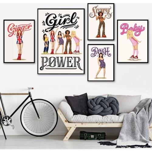 Girl Power Music Poster 90s Spice Girls Scary Sporty Fun Pop Canvas Painting Abstract Wall Art Print Picture Girls Room Decor