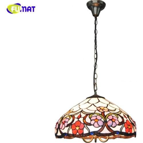 FUAMT Tiffany Glass Pendant Lamps Pastoral Little Flower Stained Glass Light For Living Room Dining Room Home Decor Kitchen Lamp