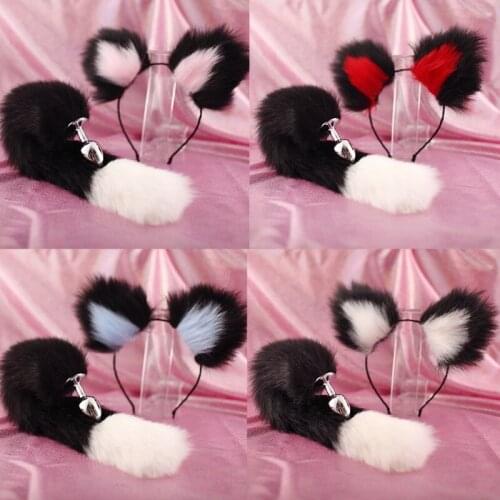 Cute Ears Headbands with Foxes/Rabbit Tail Metal Butt Anal Plug Erotic Cosplay Accessories Adult Sex Toys for Couples