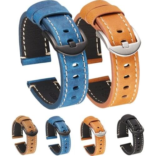 Crazy Horse Texture Genuine Leather Watchbands 22mm for Galaxy Gear S3 Amazfit Huawei GT 2E Honor GS Pro Retro Watch Strap Band