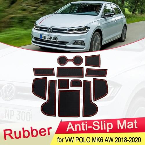 For VW Volkswagen POLO MK6 AW 2018 2019 2020 Rubber Anti-slip Mat Door Groove Cup pad phone Cushion Gate Coaster Car Accessories