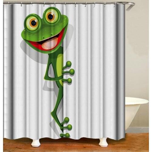Cartoon Frog is Peeking Shower Curtain Bath Accessories with 12 Hooks Waterproof Polyester Fabric Bathroom Decor