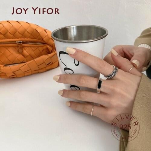 S925 sterling silver rings for women black zircon finger open adjustable ring trendy vintage fine jelwery