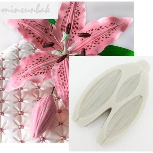 Minsunbak Lily Flower Shape Silicone Mold Fondant Mold Birthday Cake Decoration Marzipan Sugarpaste Chocolate Baking Tool