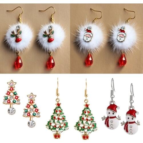 New Trendy Drop Earrings for Women Santa Claus Plum Deer Velvet Ball Earring Long Earrings for Christmas New Year Jewelry Gift