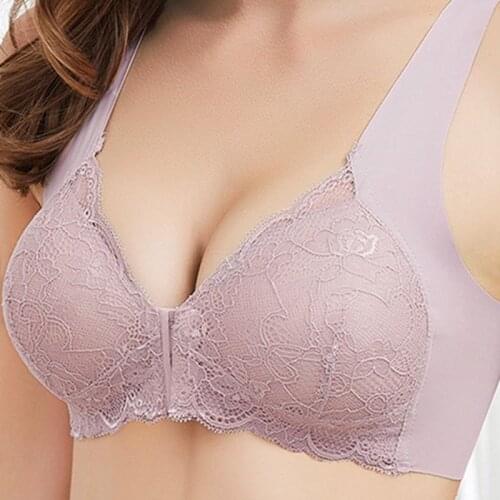 Comfortable bra without steel ring front buckle traceless vest lace bra beautiful back large size underwear