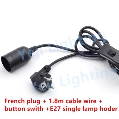 VDE CE French Plug EU French power cord France power cable Europe pin wire pipe head plug with button switch E27 socket