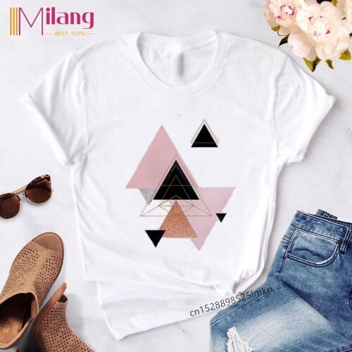 Womens T-shirt Beautiful Geometry Printed 90s Graphic T-shirt Harajuku Tops Casual Funy Tee Cute Short Sleeve Female T shirts