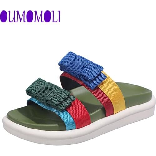 2020 Womens Slippers Bowknot Lady Black green Slipper Summer Flat Sandals Summer Vacation Beach Casual Shoes Q267
