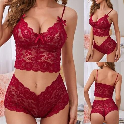 Lingerie Bowknot Womens Intimates Underwear Bra Panties Set Perspective Bra Corset Embroidery Sexy Lingerie Set Underwear Women