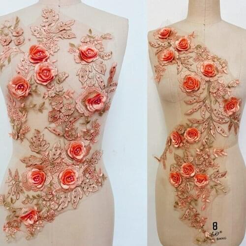 1Piece 3D Pearl Beaded Flower Lace Trim Sewing Craft Accessories Petal Lace Fabric Applique for Bridal Cloth Wedding Bodice