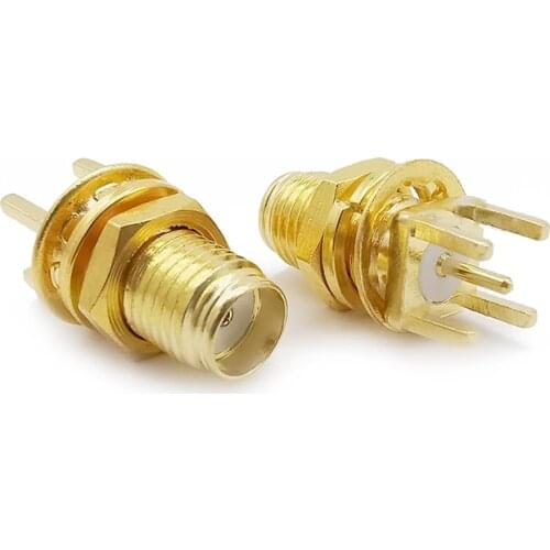 SMA female jack nut bulkhead solder end launch PCB mount RF coax cable connector edge mount short version straight gold-plate