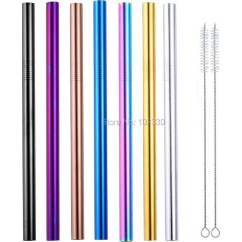 100pcs 215*12mm Stainless Steel Straw 7 colors Drinking Reusable Straight Large Straws For Juice Coffee with 20pcs brush
