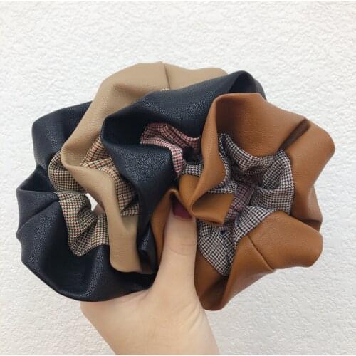 2021 Women Scrunchies hairband PU headband Leather spliced head ring Fashionable and atmospheric hair circle Hair accessories