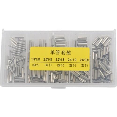 250Pcs/Set Single Barrel Crimping Sleeve Fishing Line Wire Leader Copper Tube Connector Fishing Accessories Line Tube