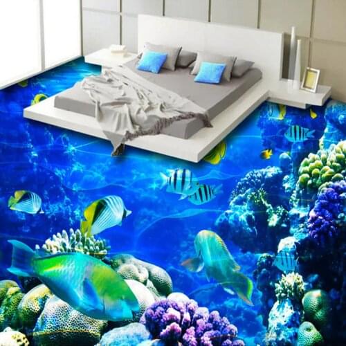 3D Wallpaper Underwater World Coral Fish 3D Flooring Mural Bedroom Bathroom Non-slip Waterproof Thickened Self-adhesive Sticker
