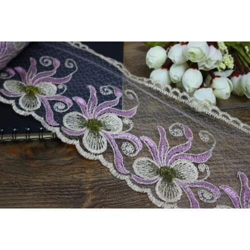5yards/lot Width 11.5cm white background light purple flowers Lace Trim for DIY Garment Accessories LS-2516